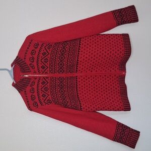 Marsh Landing Women's Embroidery Wool Blend Red Full Zip Sweater Cardigan M